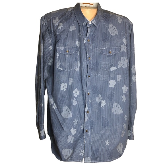 Tommy Bahama blue long sleeve Hawaiian flower‎ cotton button up shirt XL - Picture 1 of 16
